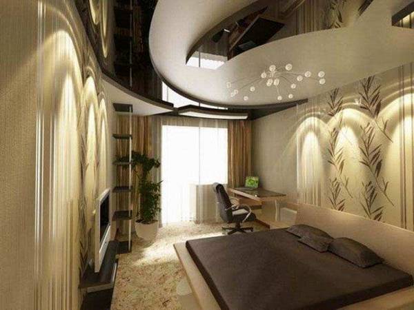 Дизайн потолка в спальне с фото