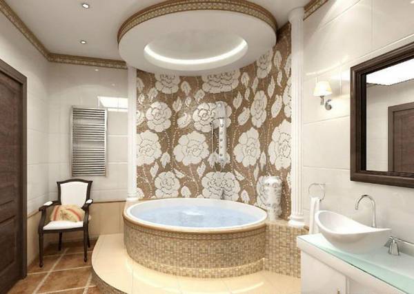 Потолок в ванной из гипсокартона — практичное украшение помещения своими ру ... - фото