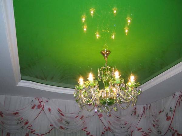 Зеленые натяжные потолки — создание благотворной атмосферы в доме с фото